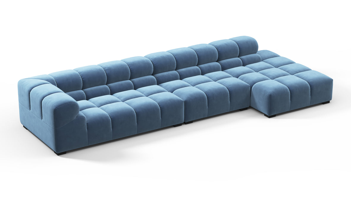 Tufty - Tufty Sectional, Large, Right Chaise, Aegean Blue Velvet