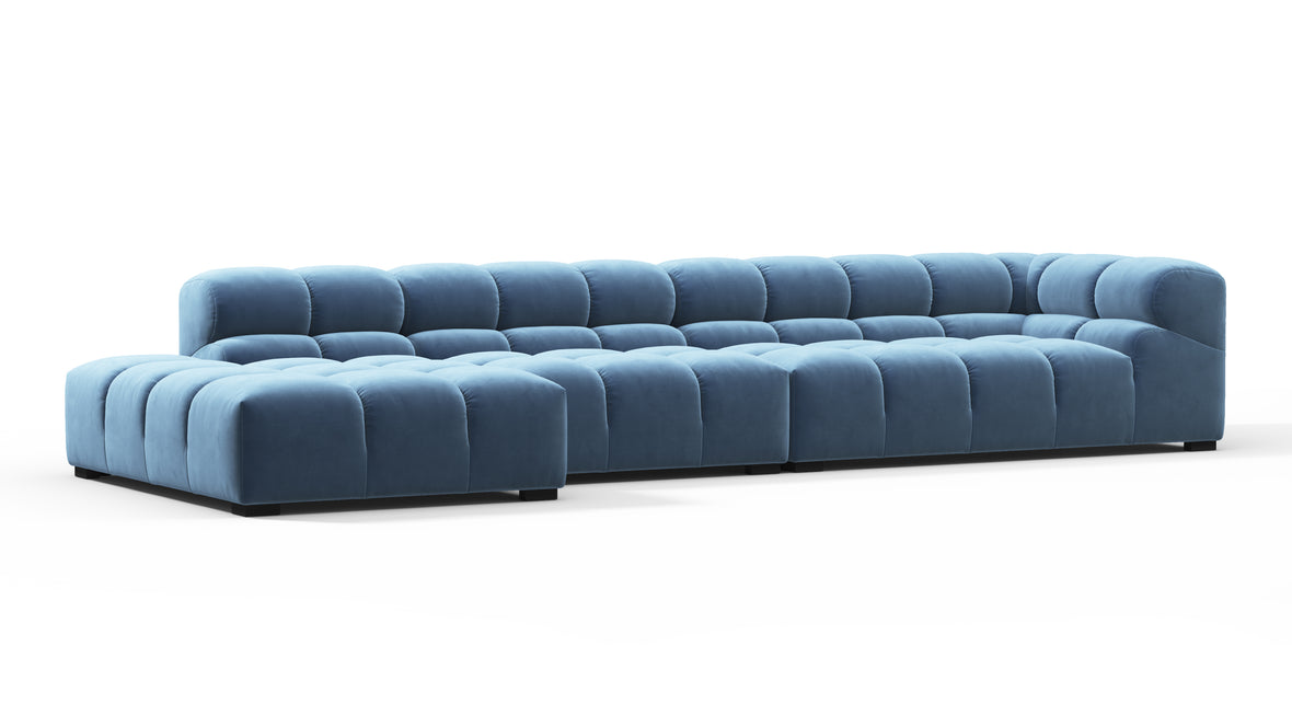 Tufted - Tufted Sectional, Large, Left Chaise, Aegean Blue Velvet