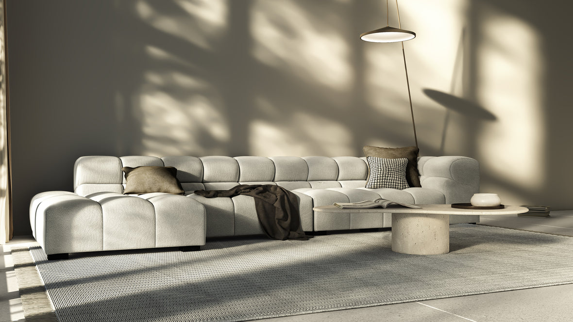 Tufted - Tufted Sectional, Large, Left Chaise, Light Gray Wool