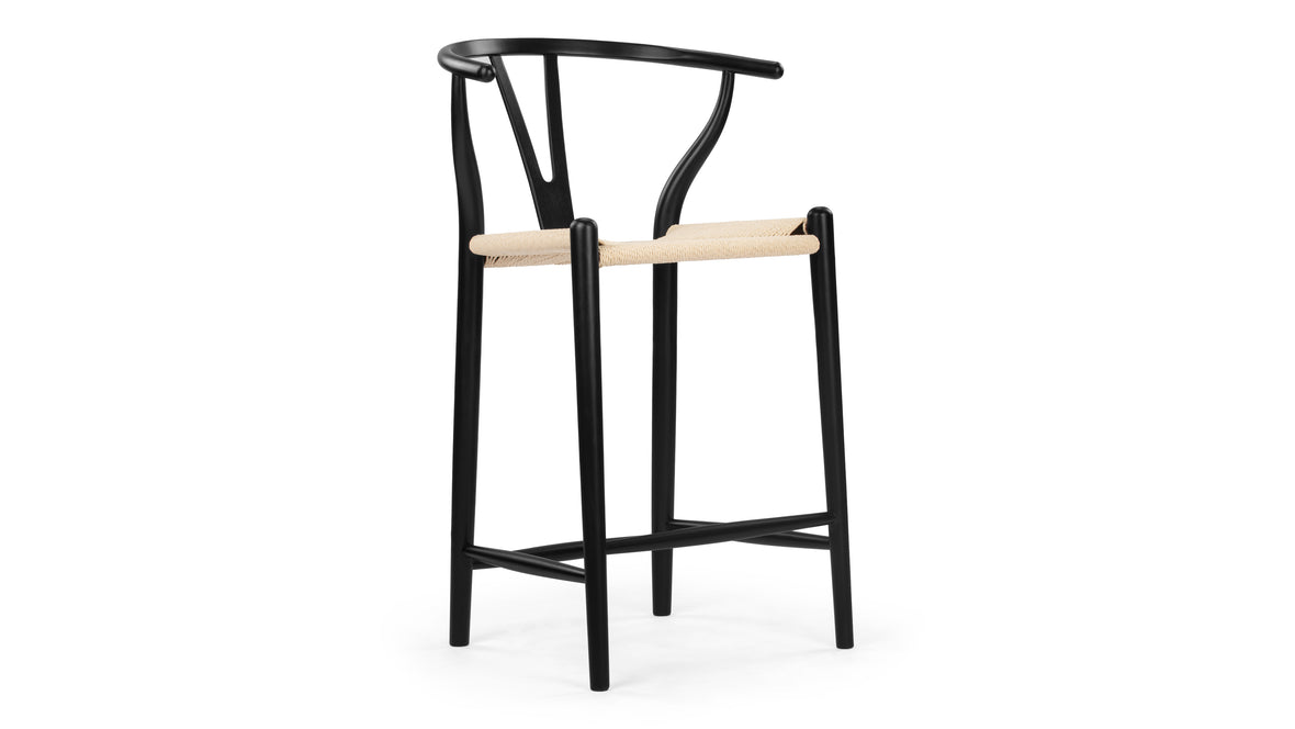 Wish - Wish Counter Stool, Black with Natural Seat, 25.5