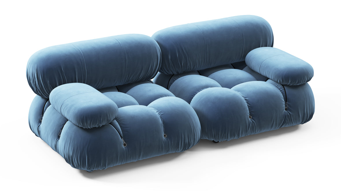 Belia - Belia Two Seater Sofa, Aegean Blue Velvet