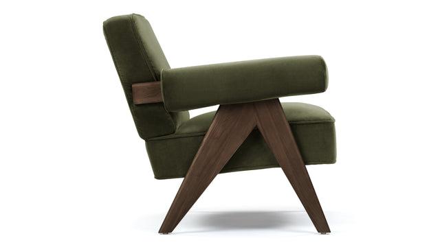 Jeanneret - Jeanneret Lounge Chair, Olive Green Velvet