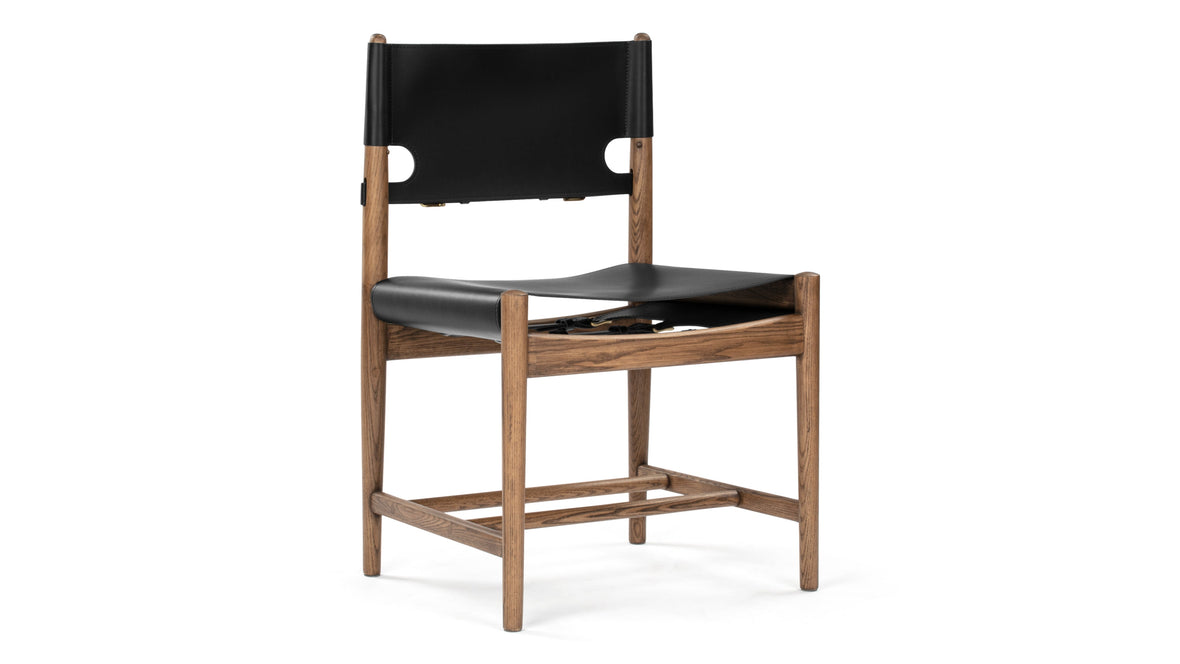 Aksel - Aksel Side Chair, Deep Black Vegan Leather and Walnut Stain