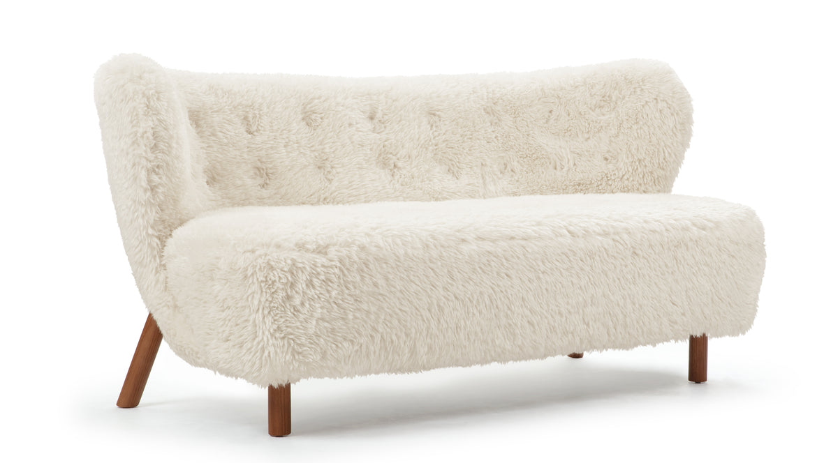 Petra - Petra Sofa, White Long Hair Sherpa and Walnut