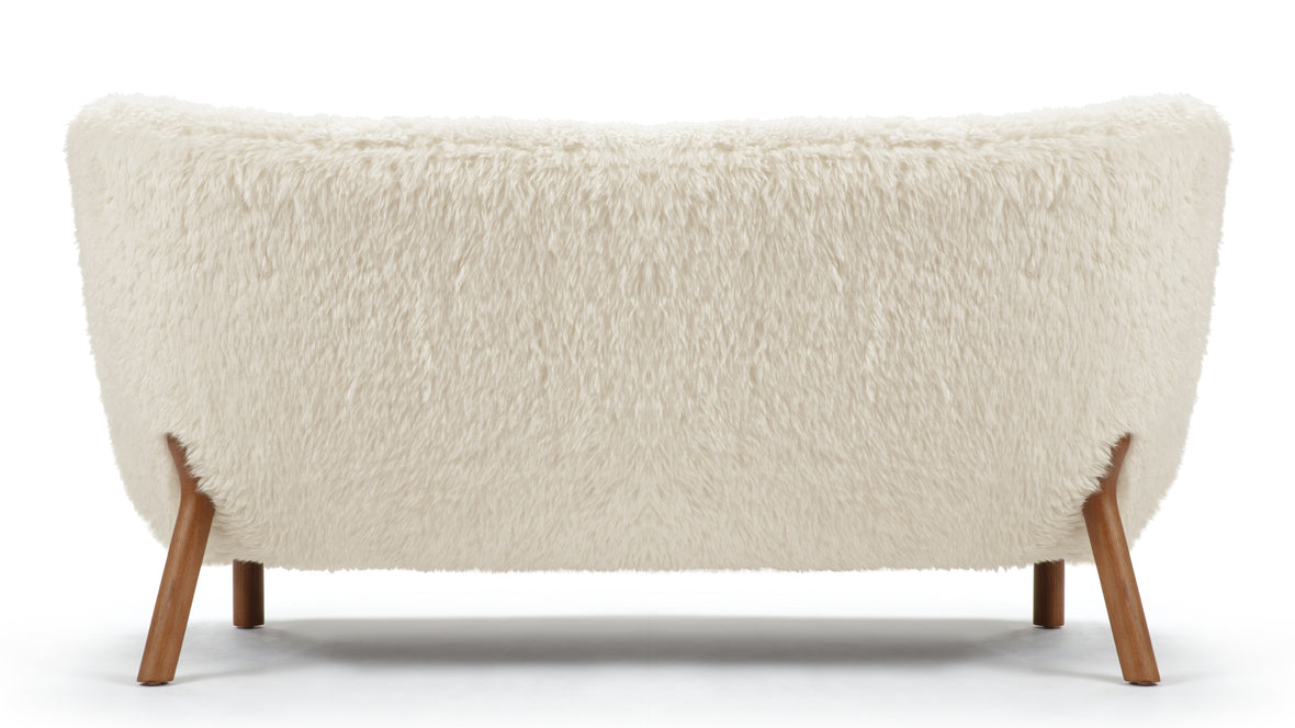 Petra - Petra Sofa, White Long Hair Sherpa and Walnut