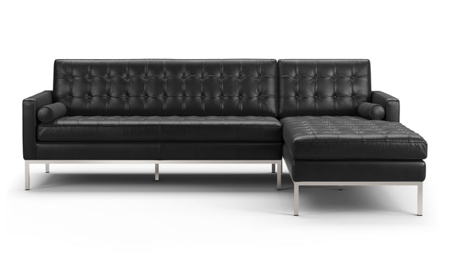 Florence - Florence Three Seater Sofa, Right Chaise, Midnight Black Premium Leather