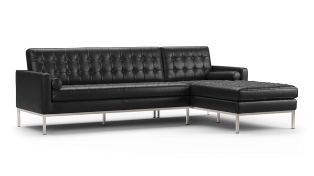 Florence - Florence Three Seater Sofa, Right Chaise, Midnight Black Premium Leather