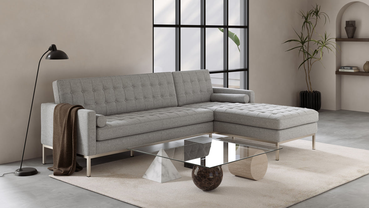 Florence - Florence Three Seater Sofa, Right Chaise, Light Gray Wool