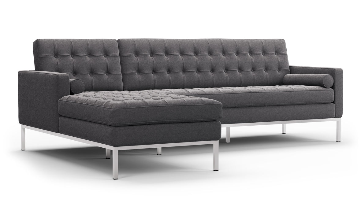 Florence - Florence Three Seater Sofa, Left Chaise, Dark Gray Wool