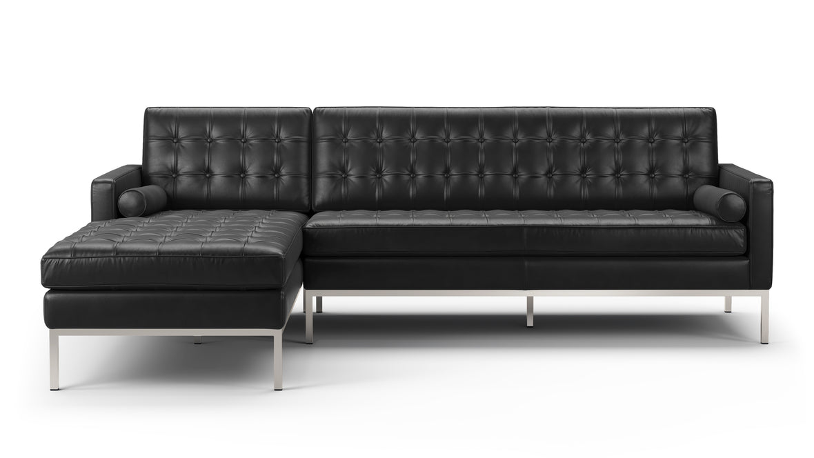 Florence - Florence Three Seater Sofa, Left Chaise, Midnight Black Premium Leather