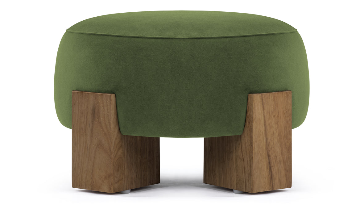 Liv - Liv Ottoman, Lichen Plush Velvet and Walnut