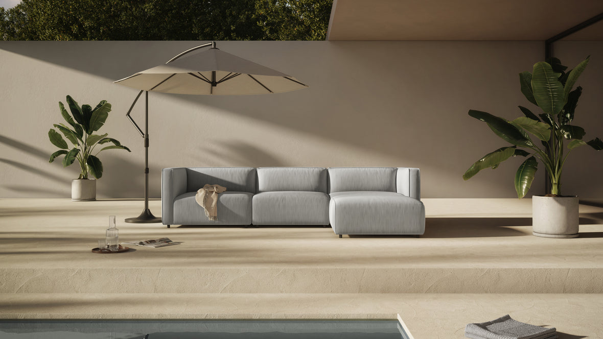 Bond - Bond Outdoor Sectional, Right Chaise, Dove Grey Performance Weave