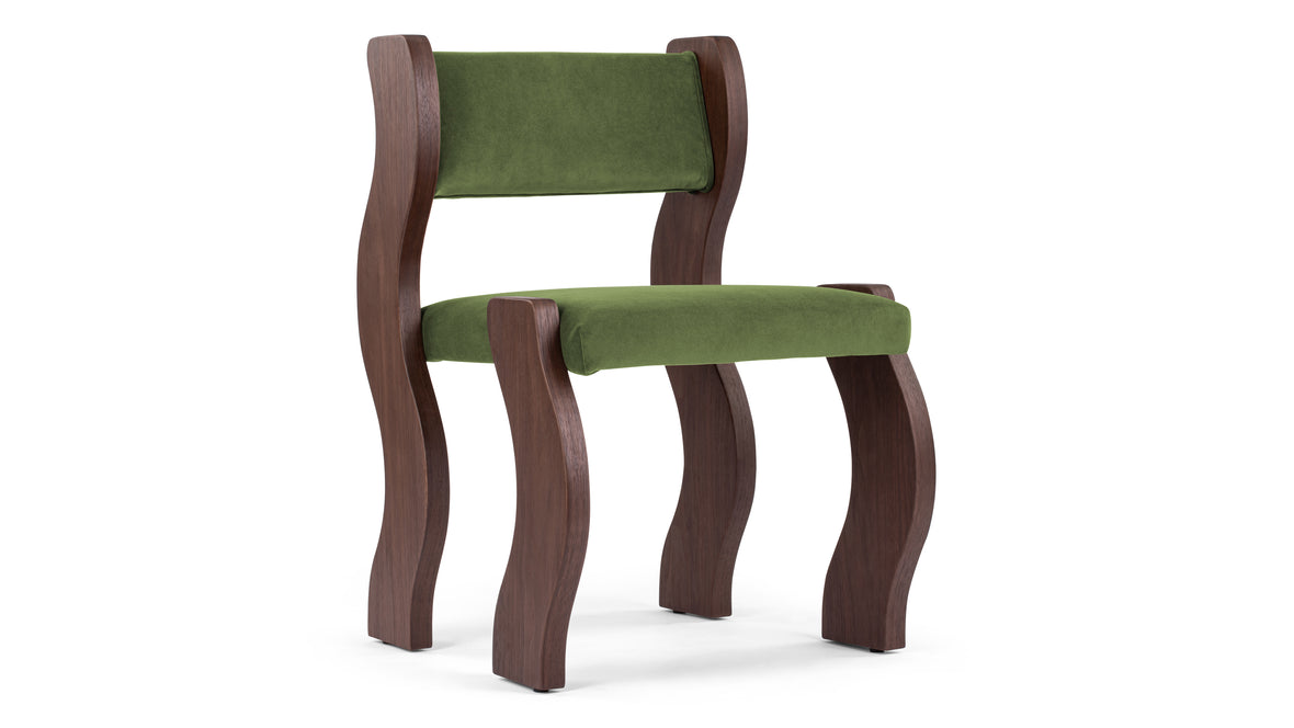 Onda - Onda Side Chair, Deep Olive Velvet and Walnut