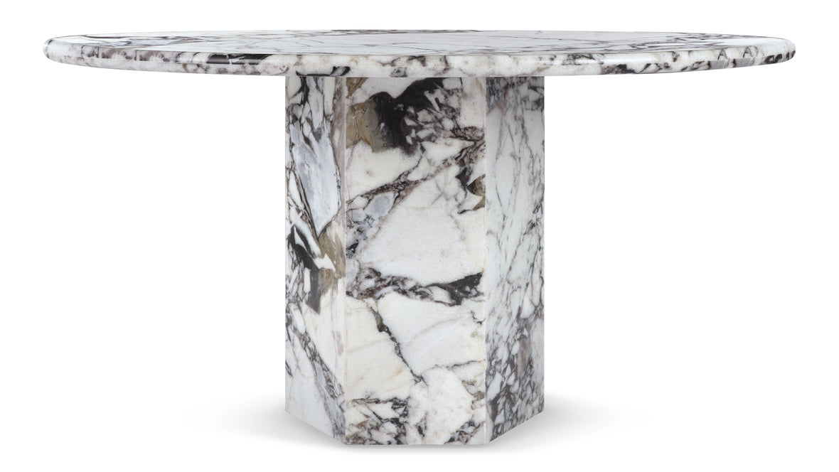 Saga - Saga Round Dining Table, Modellato Marble, 55in