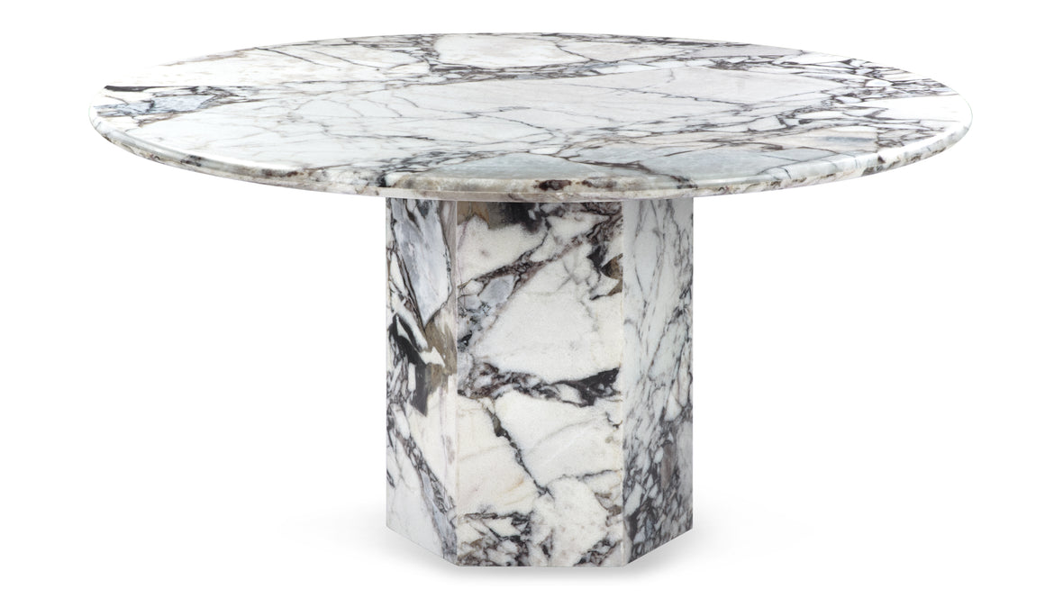 Saga - Saga Round Dining Table, Modellato Marble, 55in