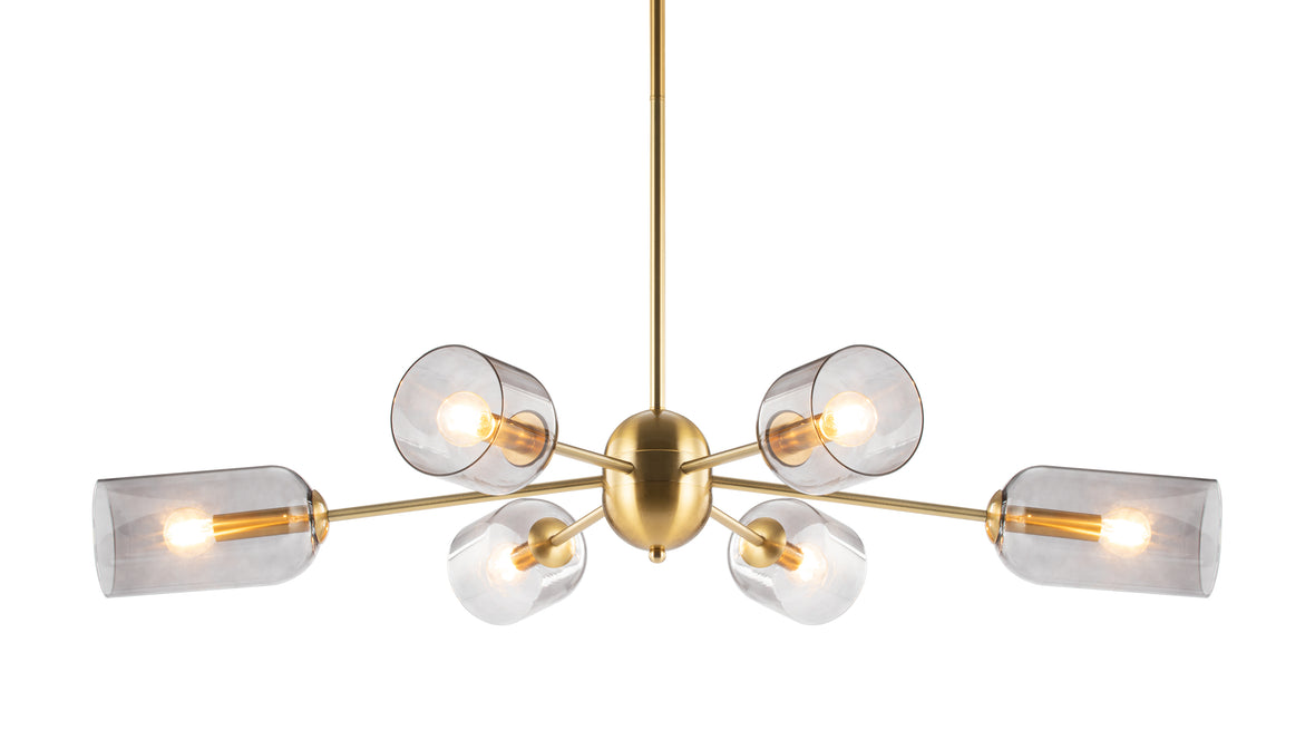 Grace - Grace Chandelier, Brass and Smoked Glass