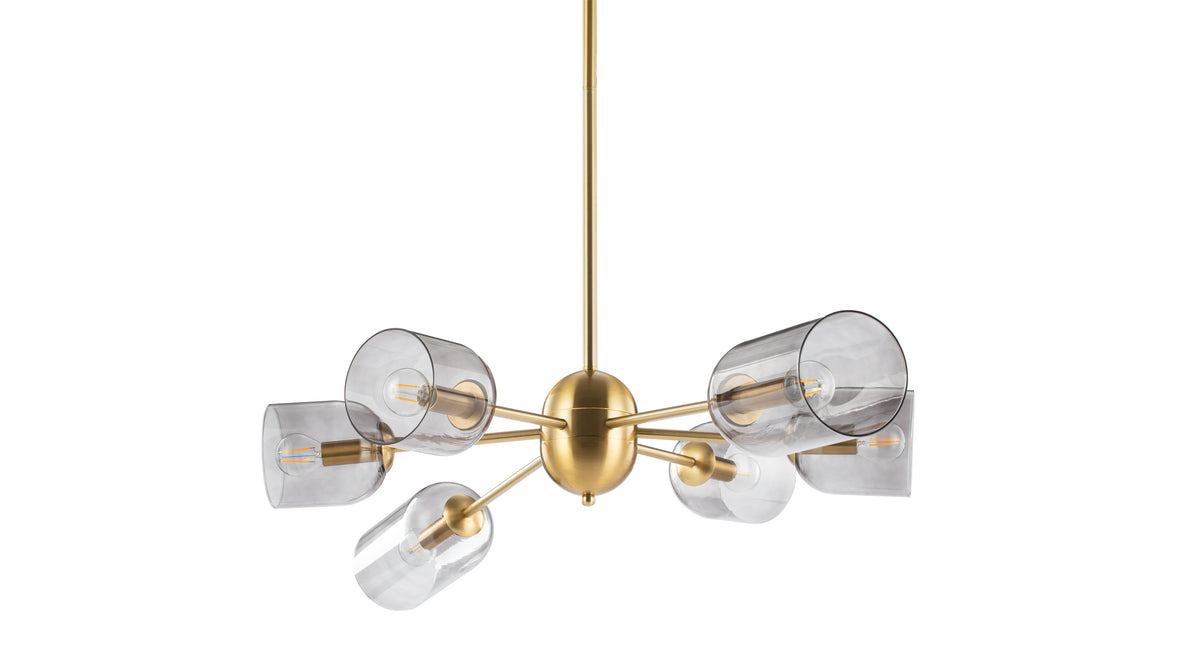 Grace - Grace Chandelier, Brass and Smoked Glass