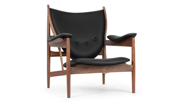 Chieftain - Chieftain Chair, Deep Black Vegan Leather and Walnut