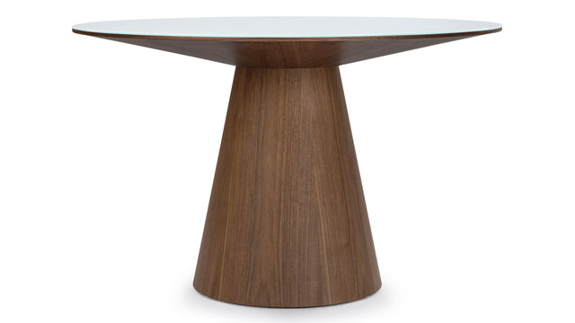 Cella - Cella Dining Table, White Glass and Walnut, 47in