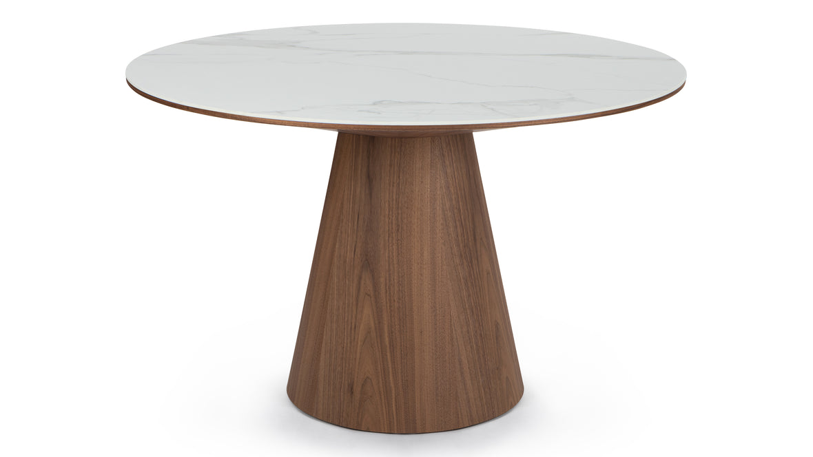 Cella - Cella Dining Table, White Ceramic and Walnut, 47in