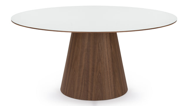 Cella - Cella Dining Table, White Glass and Walnut, 63in