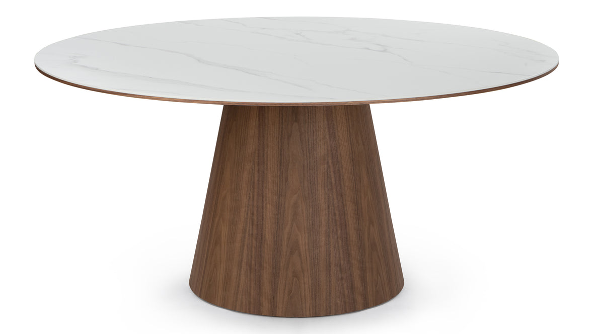 Cella - Cella Dining Table, White Ceramic and Walnut, 63in