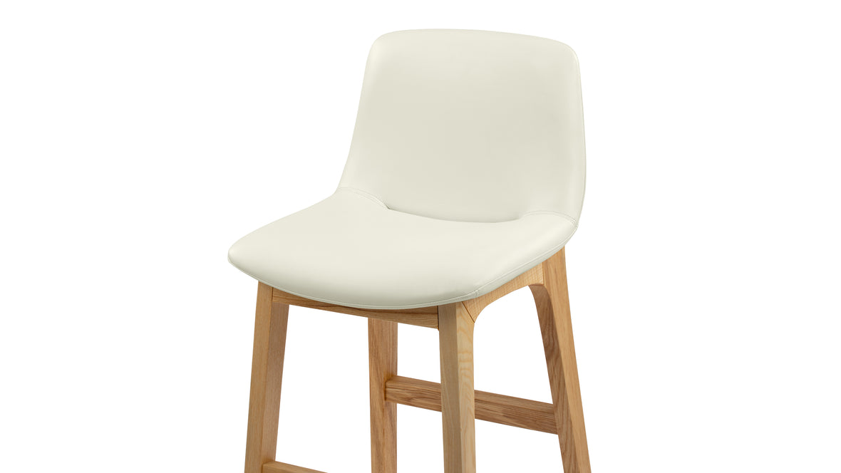 LeBlanc - LeBlanc Bar Stool, Eggshell Vegan Leather and Natural Ash