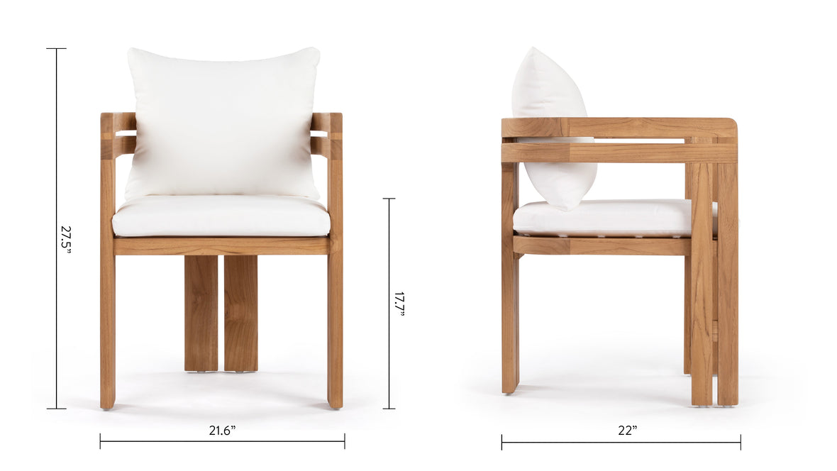 Lusso - Lusso Outdoor Dining Chair, Natural Teak with White Cushions