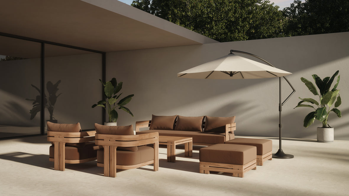 Lusso - Lusso Outdoor Ottoman, Natural Teak with Mocha Cushion