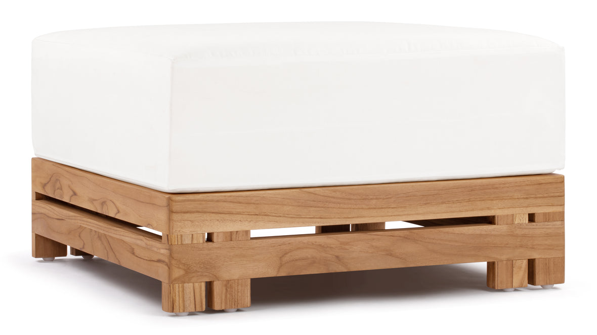 Lusso - Lusso Outdoor Ottoman, Natural Teak with White Cushion