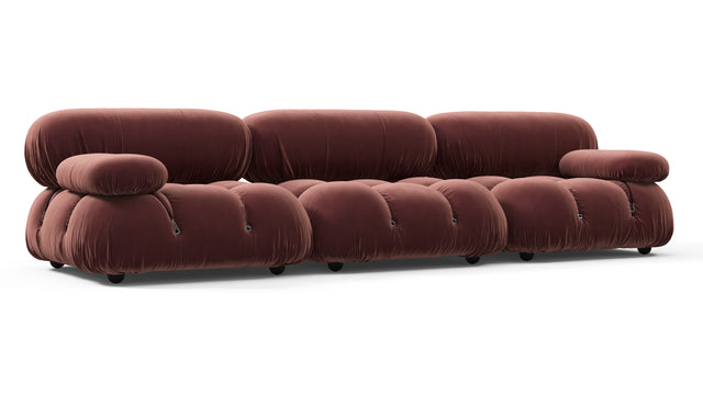 Belia - Belia Three Seater Sofa, Maroon Velvet