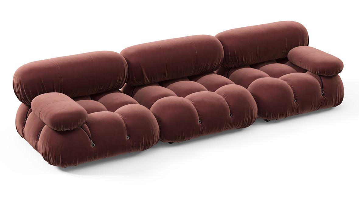 Belia - Belia Three Seater Sofa, Maroon Velvet