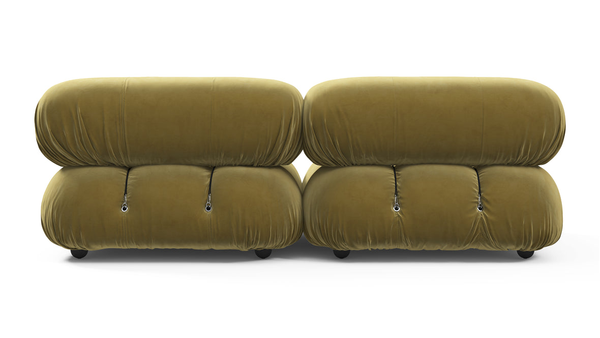 Bellini Sofa - Mario Bellini Two Seater Sofa, Olive Gold Velvet