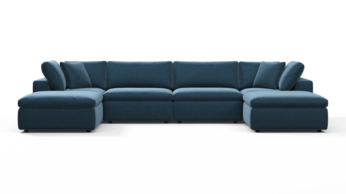 Sky - Sky Sectional Sofa, Double Chaise, Prussian Blue Luxe Velvet