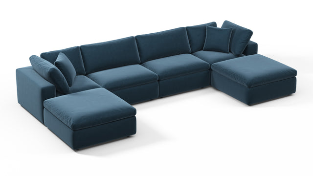 Sky - Sky Sectional Sofa, Double Chaise, Prussian Blue Luxe Velvet