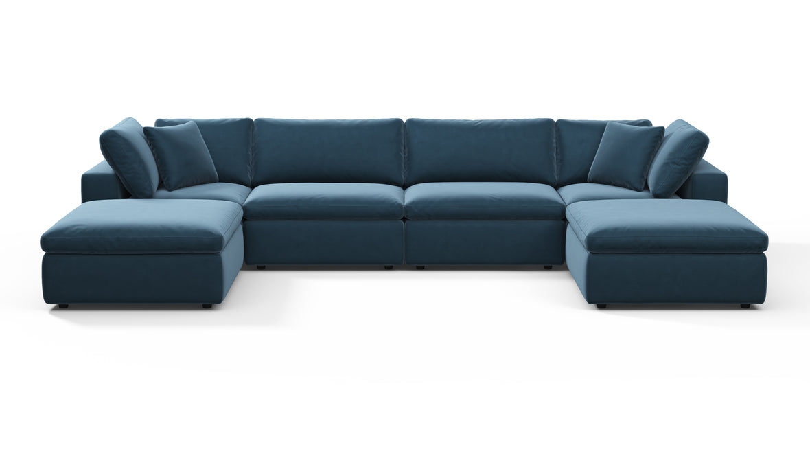 Sky - Sky Sectional Sofa, Double Chaise, Prussian Blue Luxe Velvet