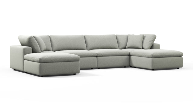 Sky - Sky Sectional Sofa, Double Chaise, Soft Gray Brushed Weave