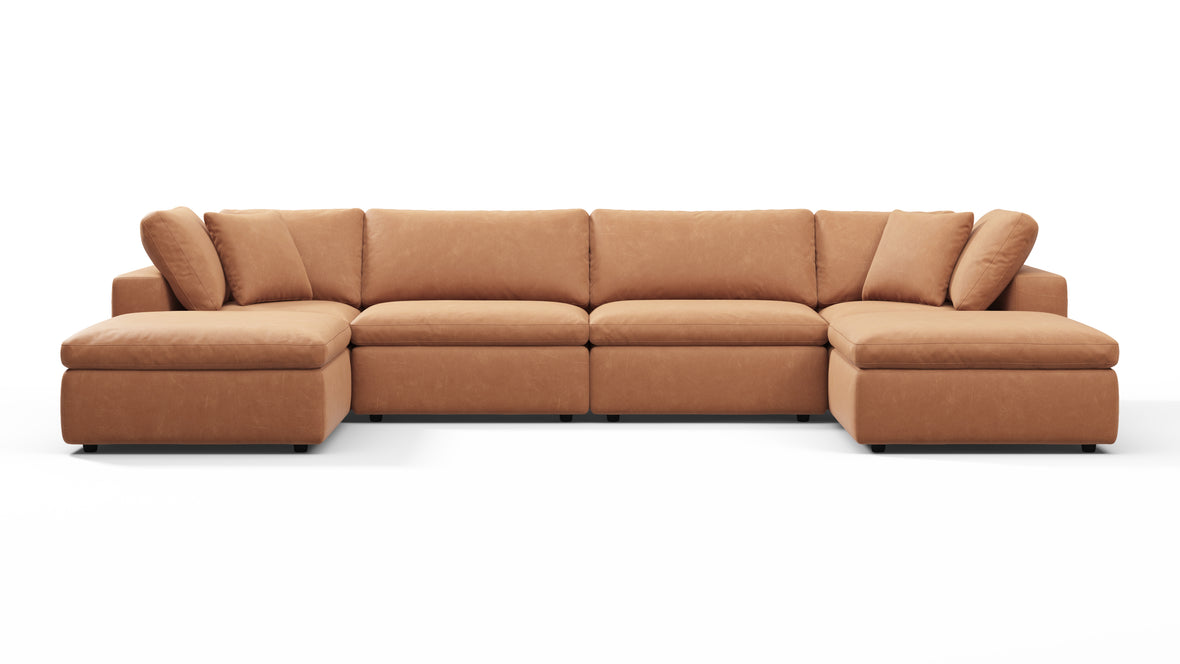 Sky - Sky Sectional Sofa, Double Chaise, Tan Vegan Leather