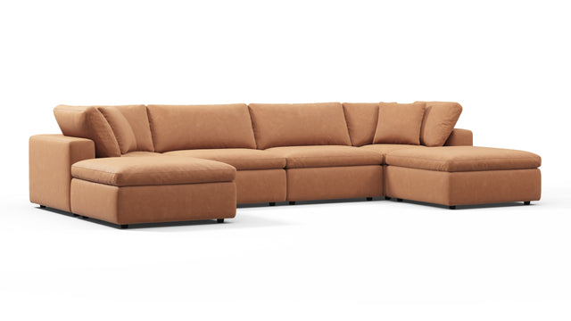 Sky - Sky Sectional Sofa, Double Chaise, Tan Vegan Leather