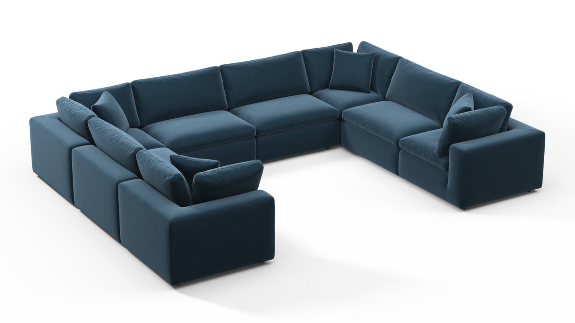 Sky - Sky Sectional Sofa, Eight Seater, Prussian Blue Luxe Velvet