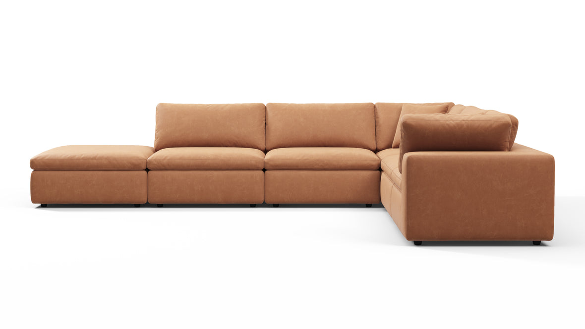 Sky - Sky Sectional Sofa, Five Seater, Right Corner, Tan Vegan Leather