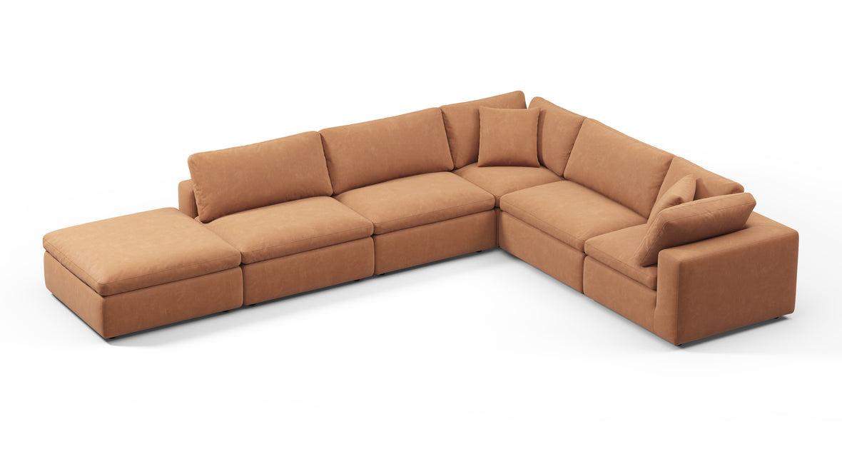 Sky - Sky Sectional Sofa, Five Seater, Right Corner, Tan Vegan Leather