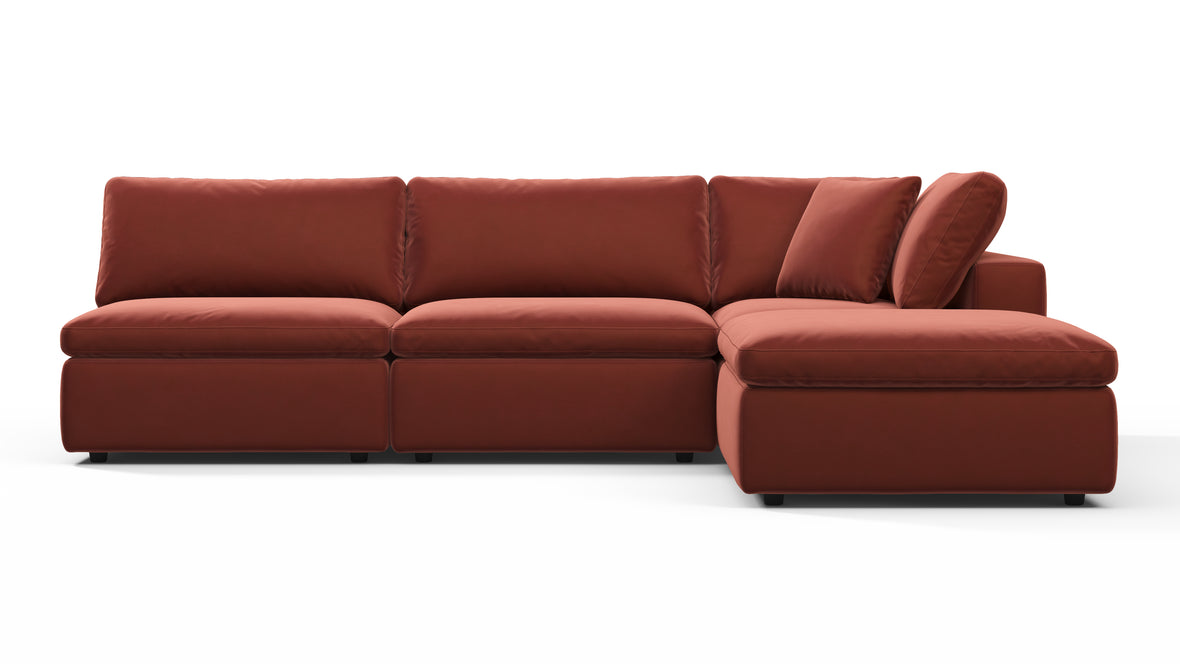 Sky - Sky Sectional Sofa, Three Seater, Right Chaise, Cinnamon Velvet