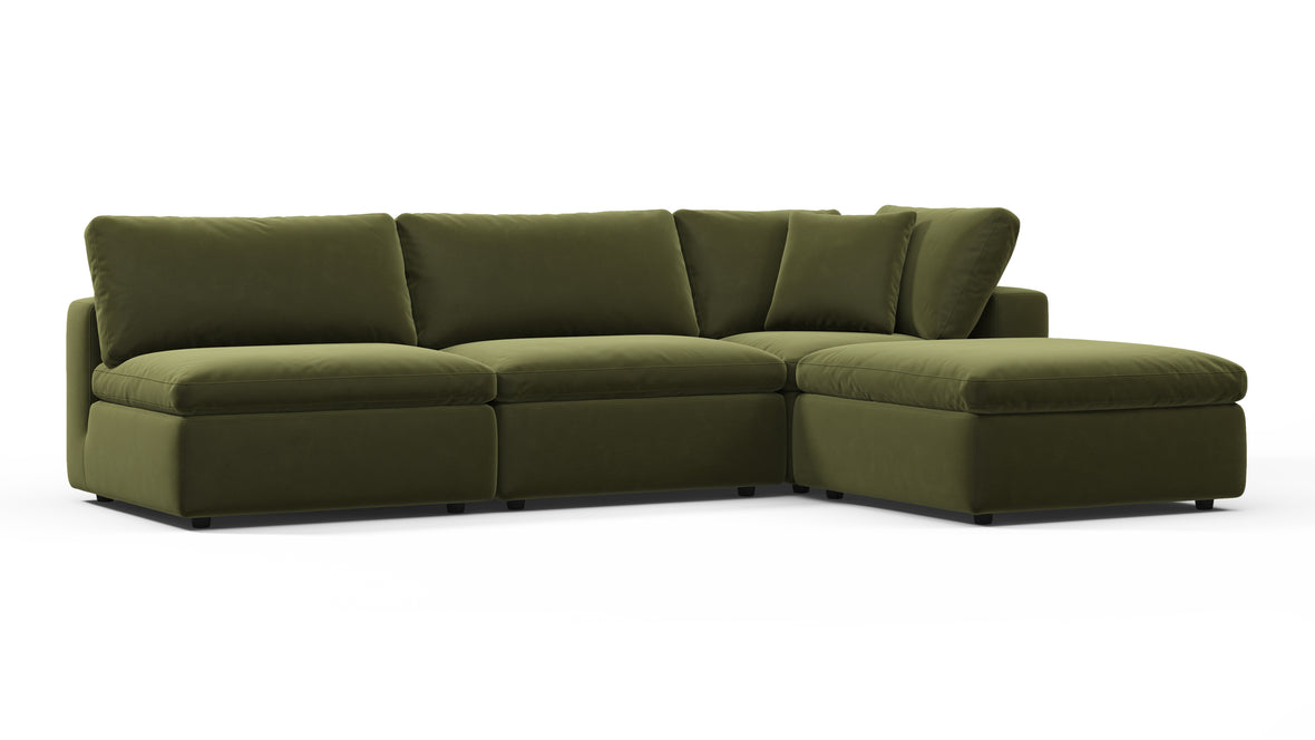 Sky - Sky Sectional Sofa, Three Seater, Right Chaise, Spruce Luxe Velvet