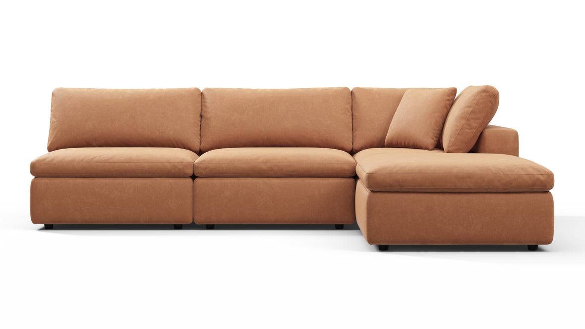 Sky - Sky Sectional Sofa, Three Seater, Right Chaise, Tan Vegan Leather