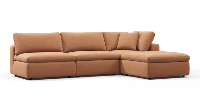 Sky - Sky Sectional Sofa, Three Seater, Right Chaise, Tan Vegan Leather