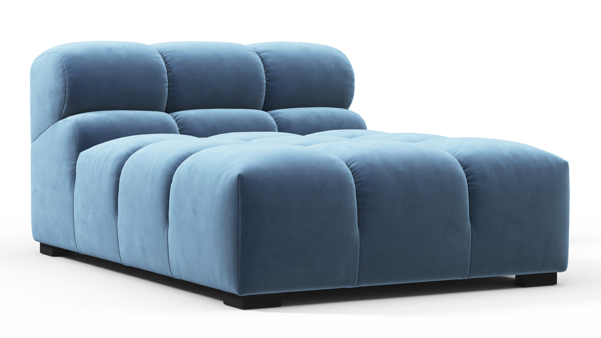 Tufted - Tufted Module, Armless Chaise, Aegean Blue Velvet