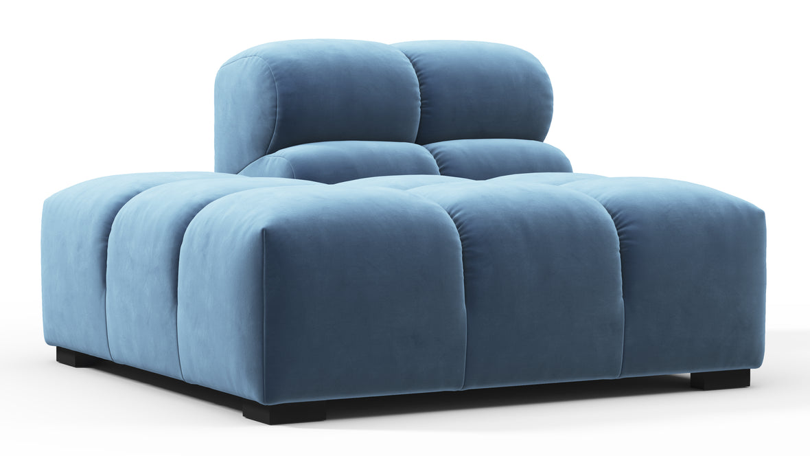 Tufted - Tufted Module, Left End, Armless, Aegean Blue Velvet