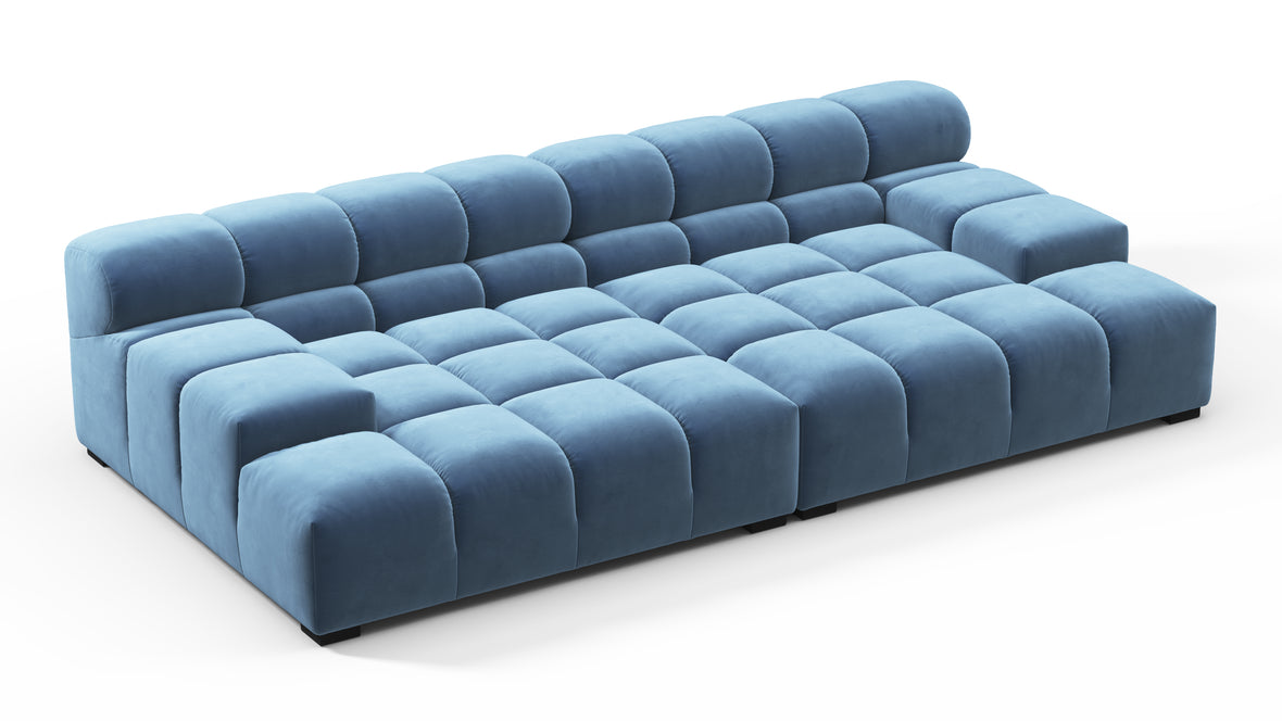 Tufted - Tufted Sectional, Extra Deep Sofa, Aegean Blue Velvet