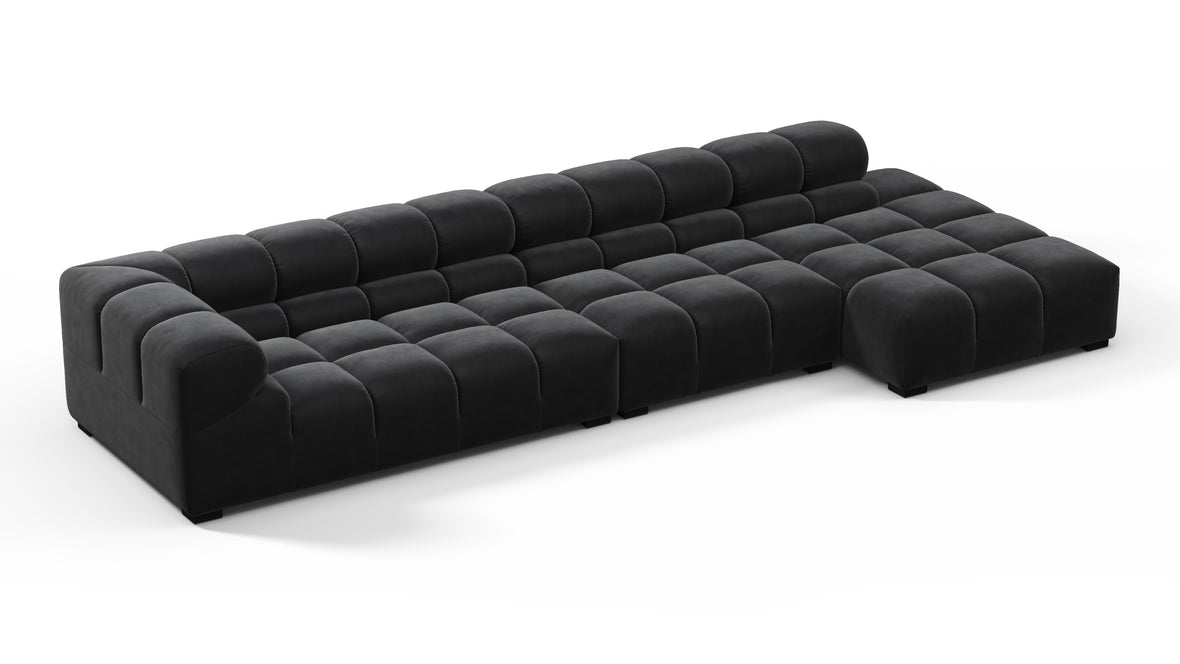 Tufty - Tufty Sectional, Large, Right Chaise, Black Velvet